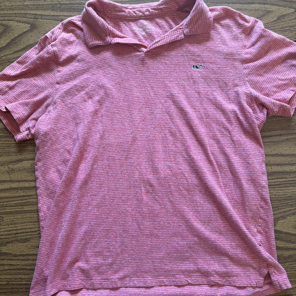 Vineyard Vines Polo Shirt Mens M Red Stripe Linen Cotton Casual Whale Logo